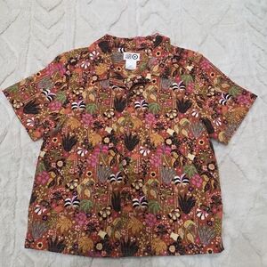 Colorful Floral Short Sleeve Shirt- Kids Size 5T Button-up Latino Heritage